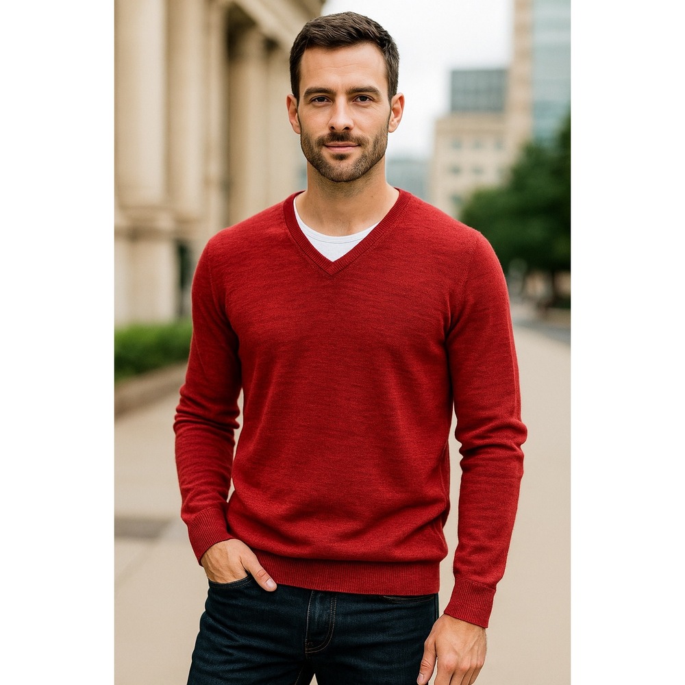 Brooks Brothers 346 Merino Wool Blend V Neck‎ Sweater Men's Size L Red Office